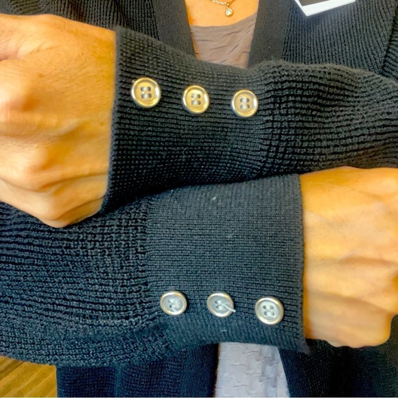 NWT Chloe +Jasmine Long Sleeve V Neck Open Front Pocketed Black Knit Cardigan L - Picture 13 of 13